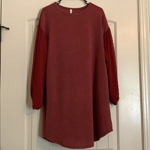 Red Dress with Sheer Swiss Dot Sleeves